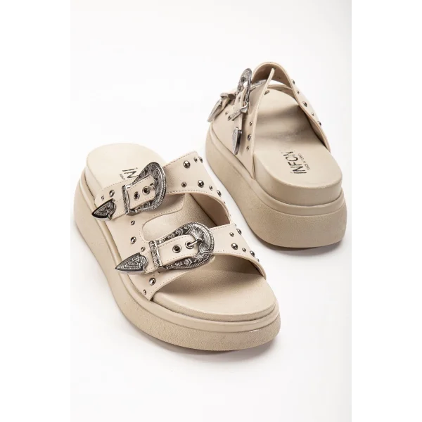 24422-1180 Bej Dolgu Topuk Kadın Sandalet