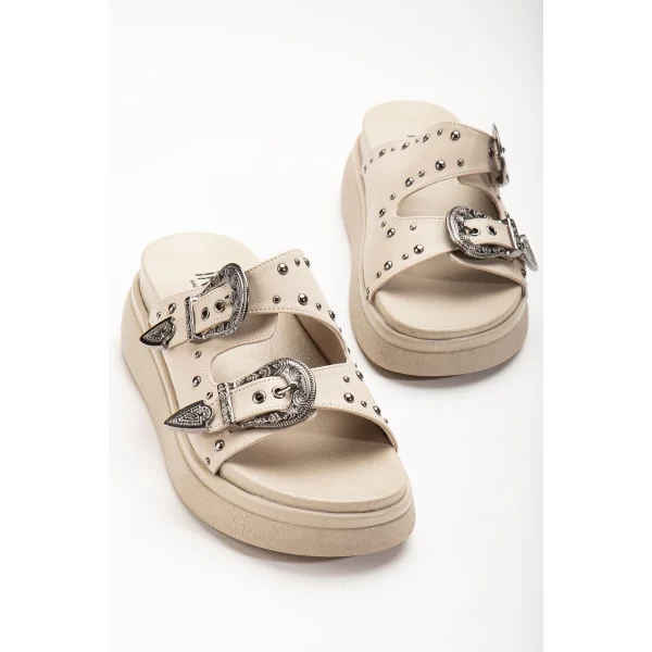 24422-1180 Bej Dolgu Topuk Kadın Sandalet