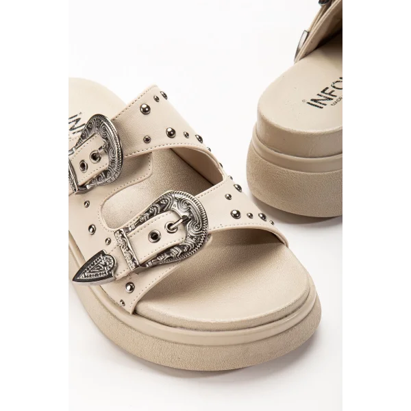 24422-1180 Bej Dolgu Topuk Kadın Sandalet