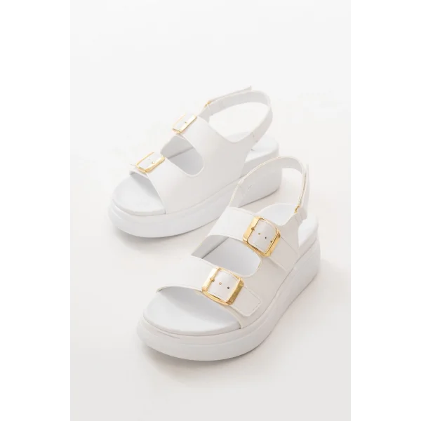 24422-1185 Beyaz Dolgu Topuk Kadın Sandalet