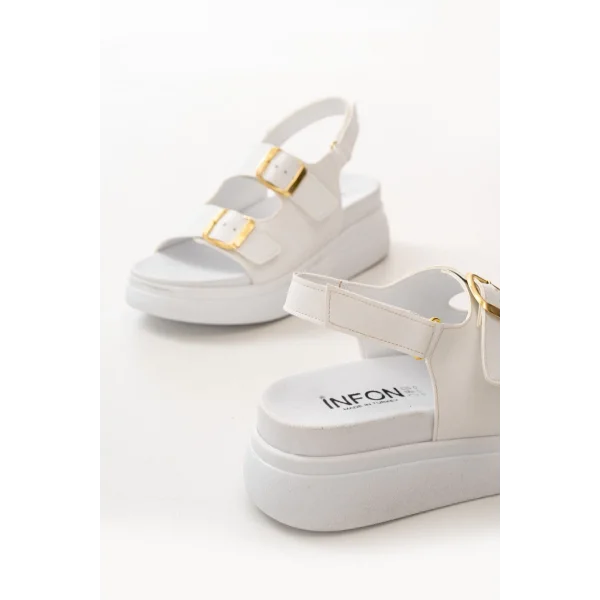 24422-1185 Beyaz Dolgu Topuk Kadın Sandalet