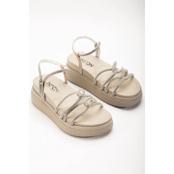 24422-1221 Bej Dolgu Topuk Kadın Sandalet