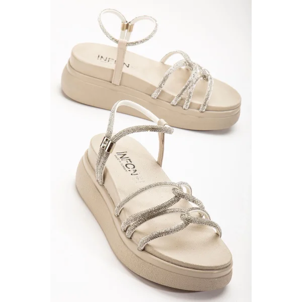 24422-1221 Bej Dolgu Topuk Kadın Sandalet