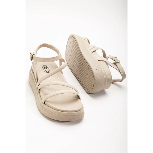 24422-844 Bej Dolgu Topuk Kadın Sandalet