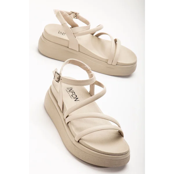 24422-844 Bej Dolgu Topuk Kadın Sandalet