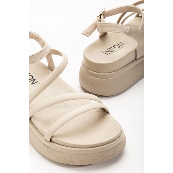 24422-844 Bej Dolgu Topuk Kadın Sandalet