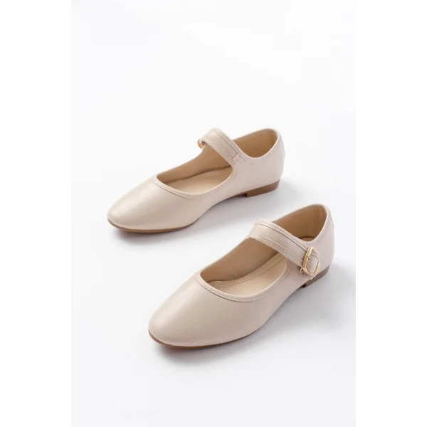 2606 Bej Baretli Günlük Bayan Ayakkabı