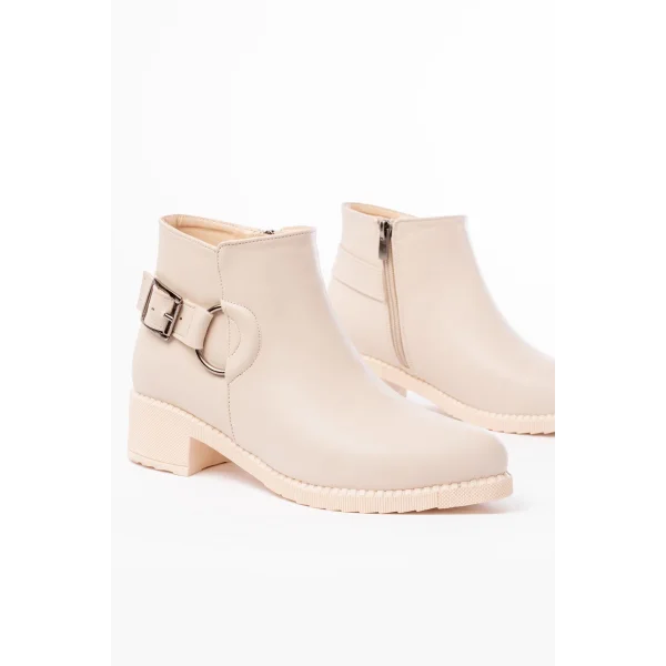 270-3030 Bej Toka Aksesuarlı Fermuarlı Günlük Kadın Bot