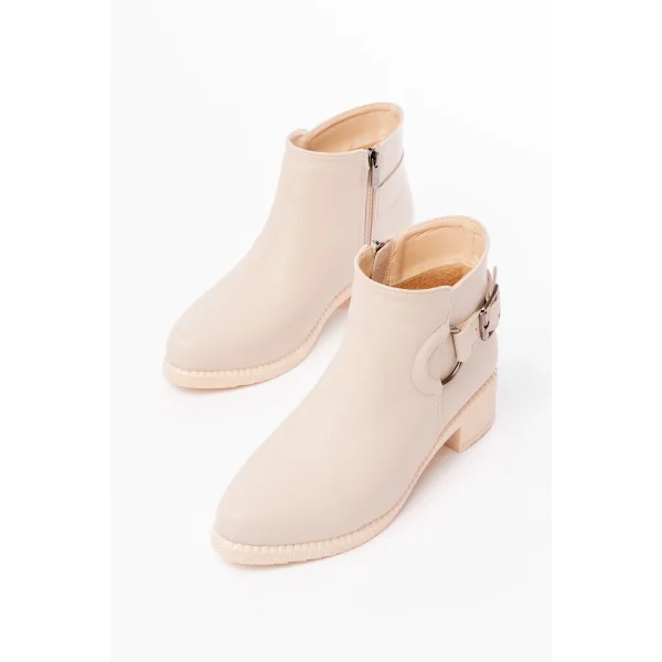 270-3030 Bej Toka Aksesuarlı Fermuarlı Günlük Kadın Bot