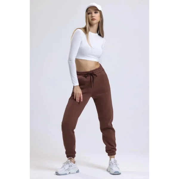 3 iplik şardonlu paça lastikli eşofman kahve is001