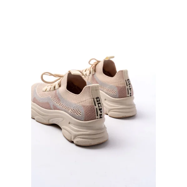 3001  Bej Bağcıklı Fileli Günlük Spor Ayakkabı