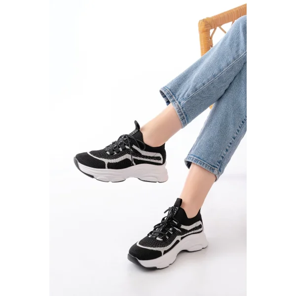 3001  Siyah Bağcıklı Fileli Günlük Spor Ayakkabı