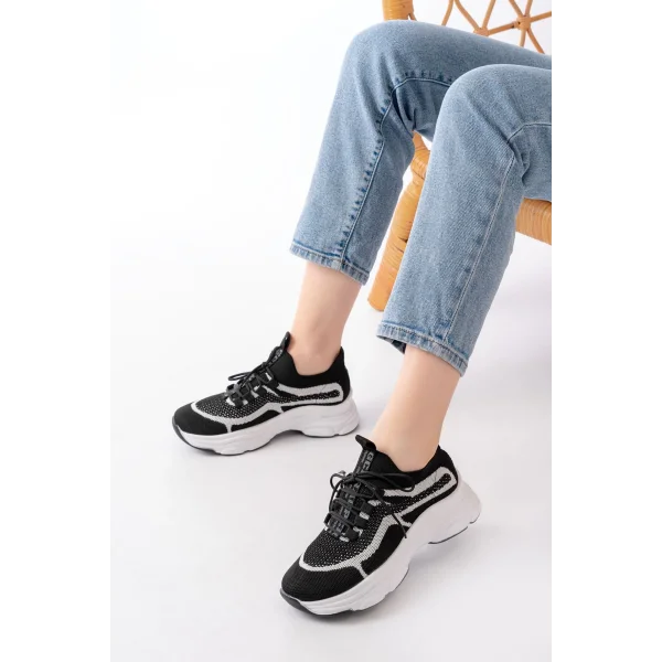 3001  Siyah Bağcıklı Fileli Günlük Spor Ayakkabı