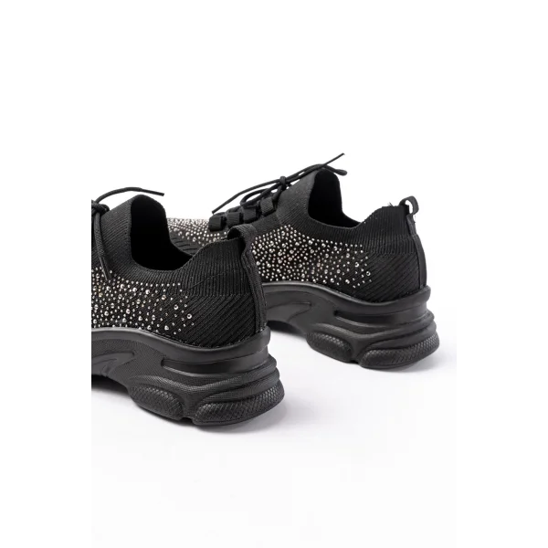 3002  Siyah Bağcıklı Fileli Taş Aksesuarlı Günlük Spor Ayakkabı