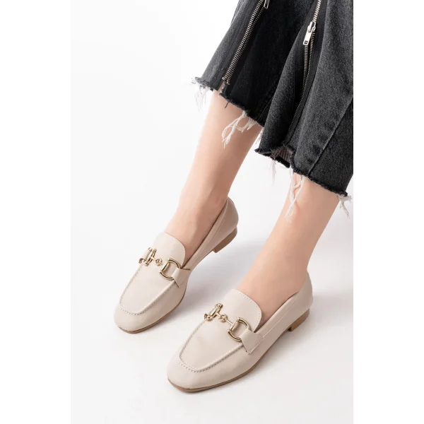 303 Bej Toka Aksesuarlı Günlük Kadın Babet