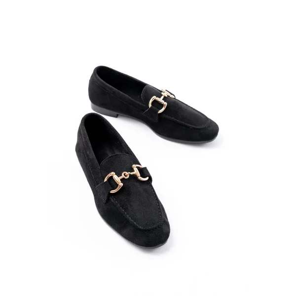 303 Siyah Süet Toka Aksesuarlı Günlük Kadın Babet