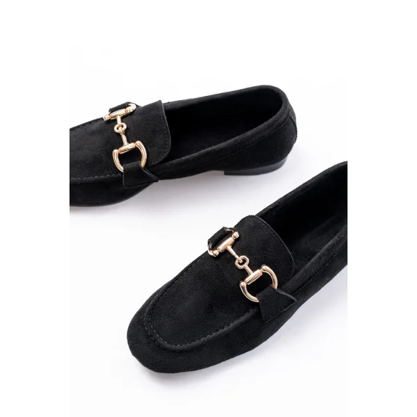 303 Siyah Süet Toka Aksesuarlı Günlük Kadın Babet