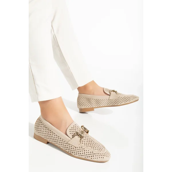 401 Bej Süet Delikli Günlük Kadın Babet