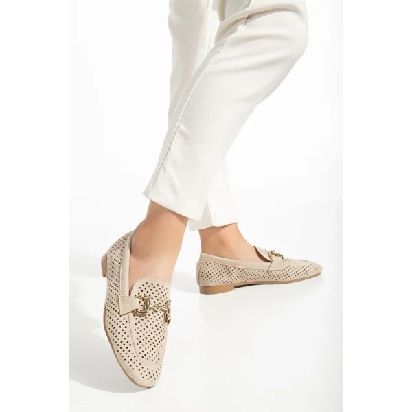 401 Bej Süet Delikli Günlük Kadın Babet