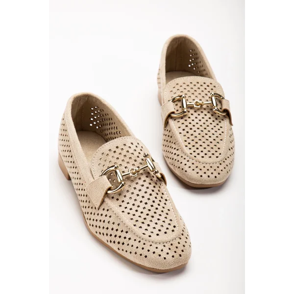 401 Bej Süet Delikli Günlük Kadın Babet