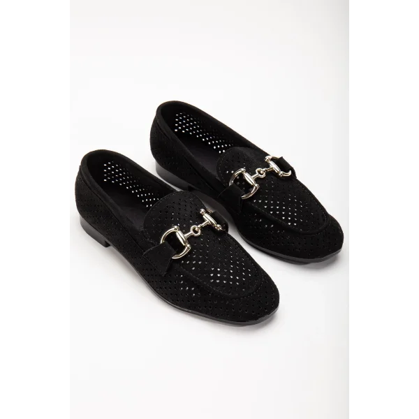 401 Siyah Süet Delikli Günlük Kadın Babet