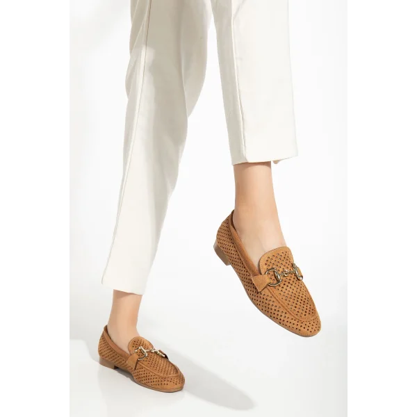 401 Taba Süet Delikli Günlük Kadın Babet