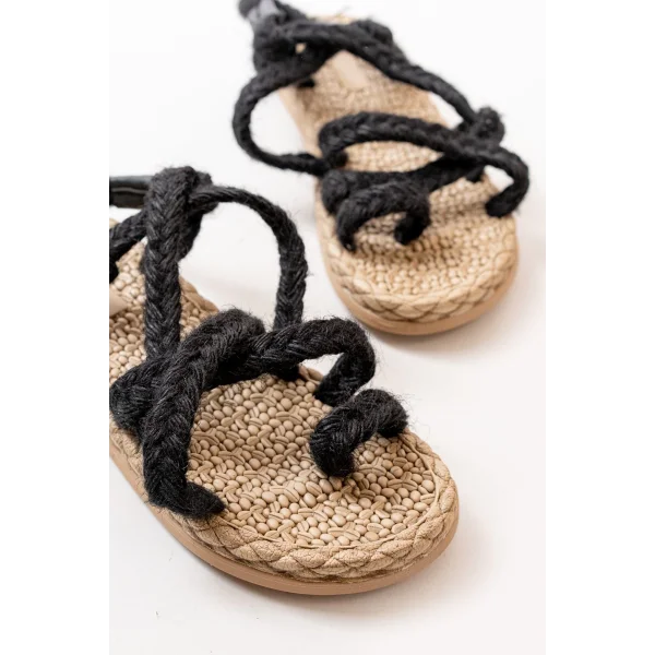 402 Siyah Hasır Kadın Sandalet