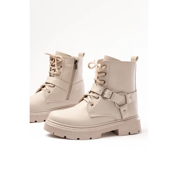 508-3038 Bej Toka Aksesuarlı Fermuarlı Günlük Kadın Bot