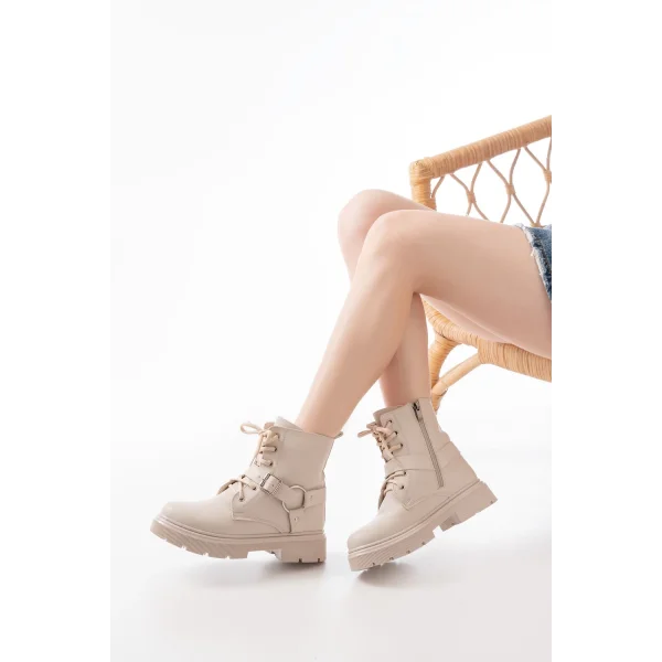 508-3038 Bej Toka Aksesuarlı Fermuarlı Günlük Kadın Bot