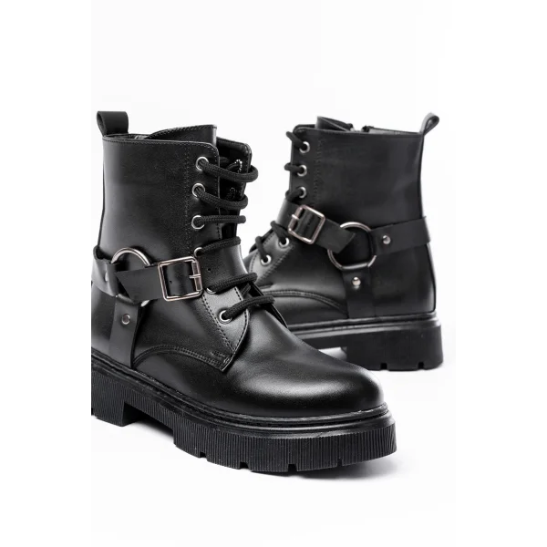 508-3038 Siyah Toka Aksesuarlı Fermuarlı Günlük Kadın Bot