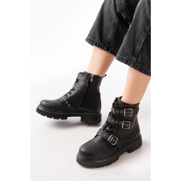 508-3039 Siyah Toka Aksesuarlı Fermuarlı  Günlük Kadın Bot