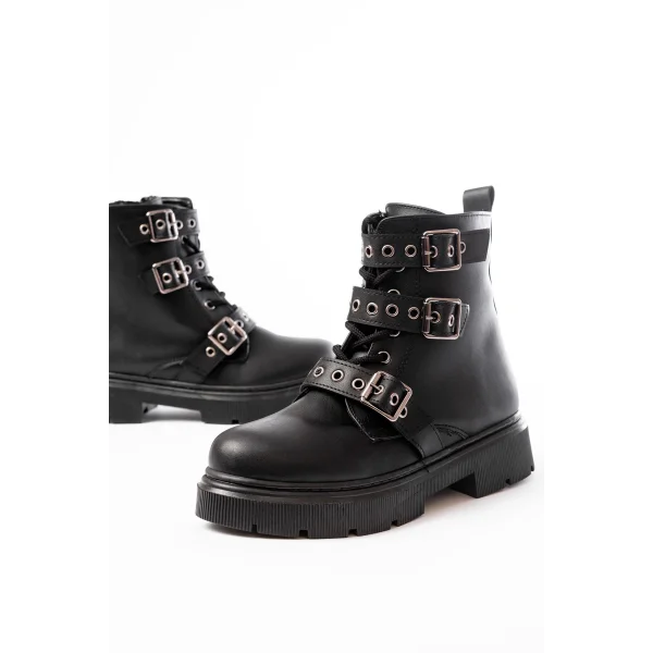 508-3039 Siyah Toka Aksesuarlı Fermuarlı  Günlük Kadın Bot