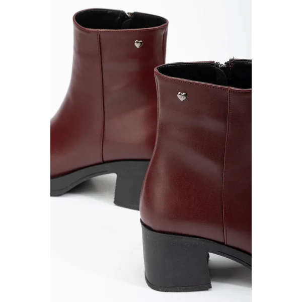 5109-3022 Bordo Fermuarlı Kalın Topuklu Günlük Kadın Bot