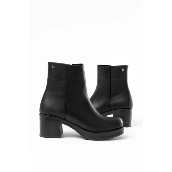5109-3022 Siyah Fermuarlı Kalın Topuklu Günlük Kadın Bot