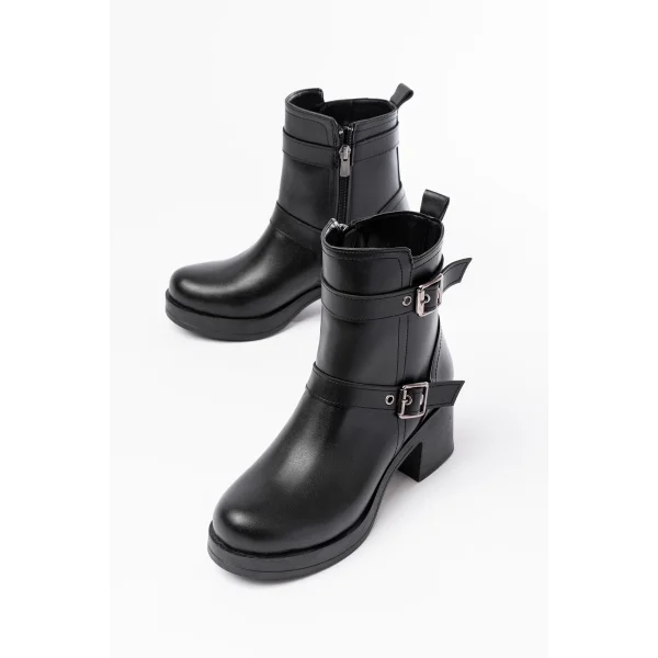 5109-3027 Siyah Topuklu Fermuarlı Günlük Kadın Bot