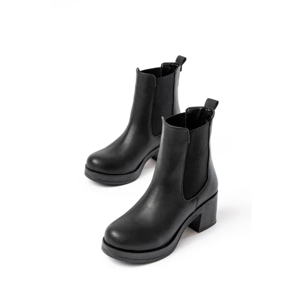 5109-3056 Siyah Lastikli Kalın Topuklu Günlük Kadın Bot
