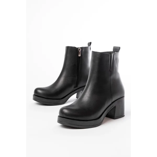 5109-3057 Siyah Lastikli Fermuarlı Kalın Topuklu Günlük Kadın Bot
