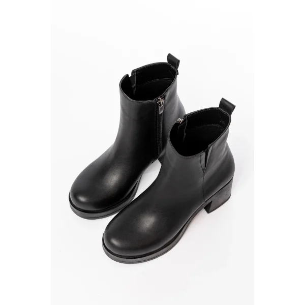 5109-3057 Siyah Lastikli Fermuarlı Kalın Topuklu Günlük Kadın Bot