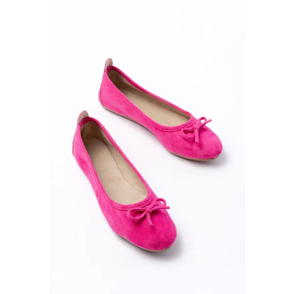 6101 Fuşya Süet Fiyonklu Günlük Kadın Babet