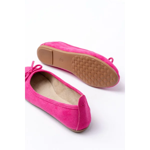 6101 Fuşya Süet Fiyonklu Günlük Kadın Babet