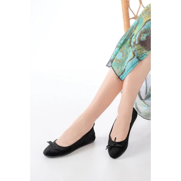 6101 Siyah Süet Fiyonklu Günlük Kadın Babet