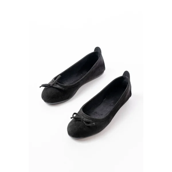 6101 Siyah Süet Fiyonklu Günlük Kadın Babet