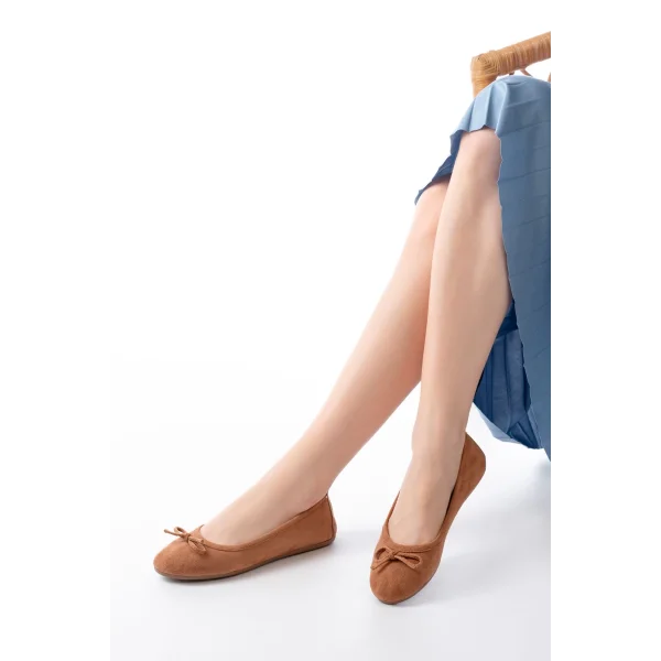 6101 Taba Süet Fiyonklu Günlük Kadın Babet