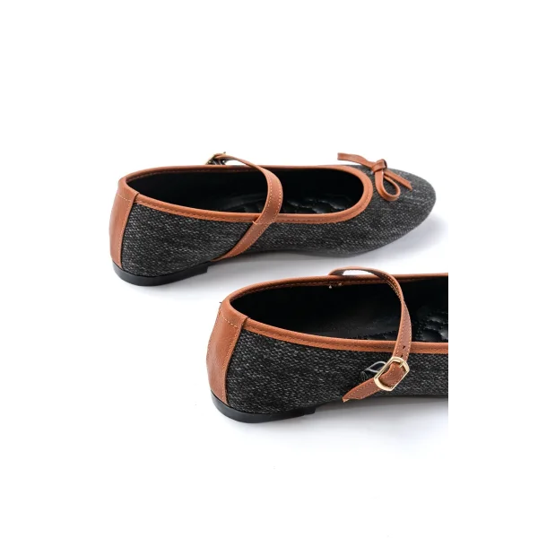 6321 Siyah Keten Günlük Baret Tokalı Bayan Babet