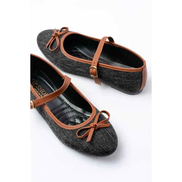 6321 Siyah Keten Günlük Baret Tokalı Bayan Babet