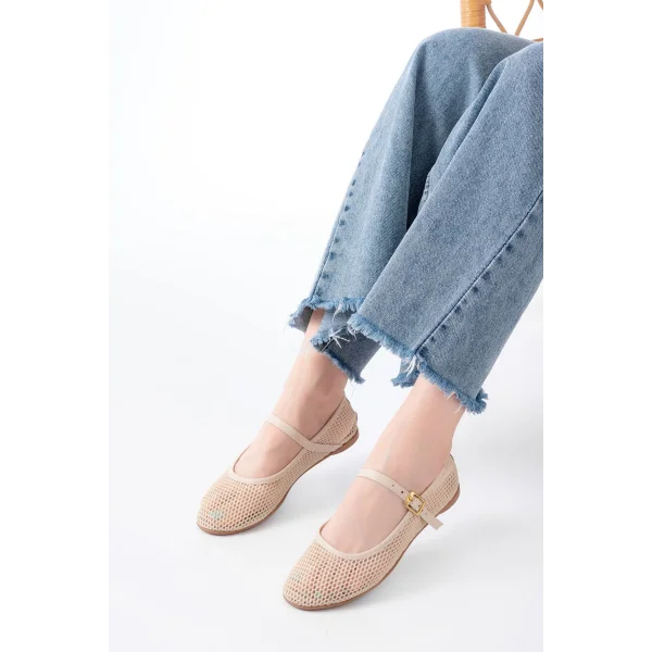 6325 Bej Fileli Baret Toka Detaylı Günlük Kadın Babet