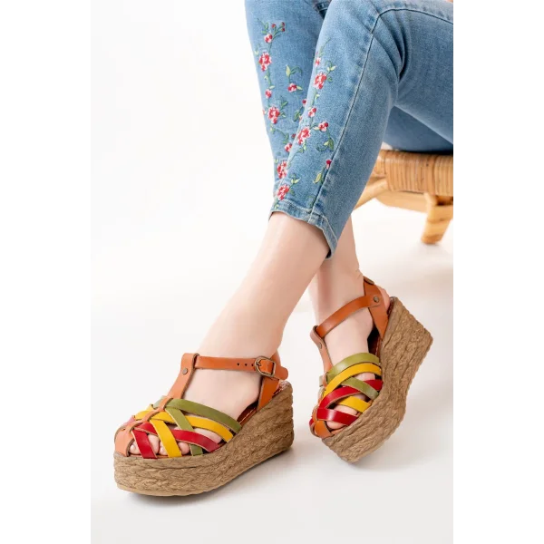 684-02 Multi Ortopedik Hakiki Deri Dolgu Kadın Sandalet