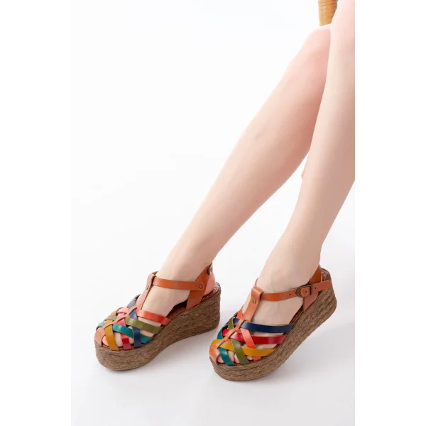 684-02 Taba Multi Ortopedik Hakiki Deri Dolgu Kadın Sandalet