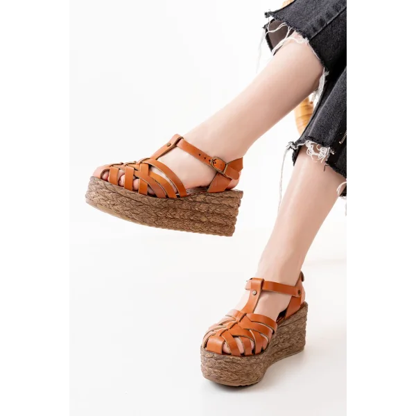 684-02 Taba Ortopedik Hakiki Deri Dolgu Kadın Sandalet