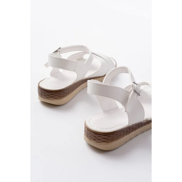 692-564 Beyaz Ortopedik Taban Çapraz Tokalı Kadın Sandalet